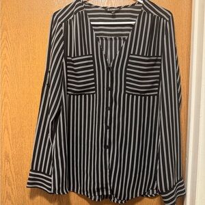 Express Black and White Striped Blouse